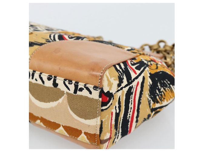 PRADA Chain Shoulder Bag Canvas Brown Gold - vista 12