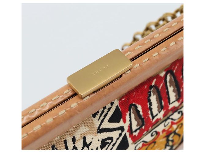 PRADA Chain Shoulder Bag Canvas Brown Gold - vista 14