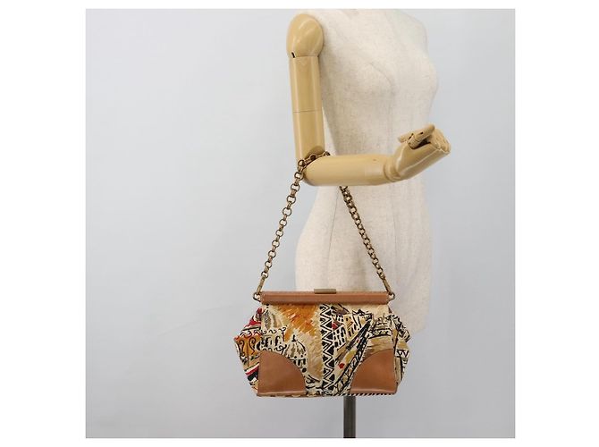 PRADA Chain Shoulder Bag Canvas Brown Gold - vista 23