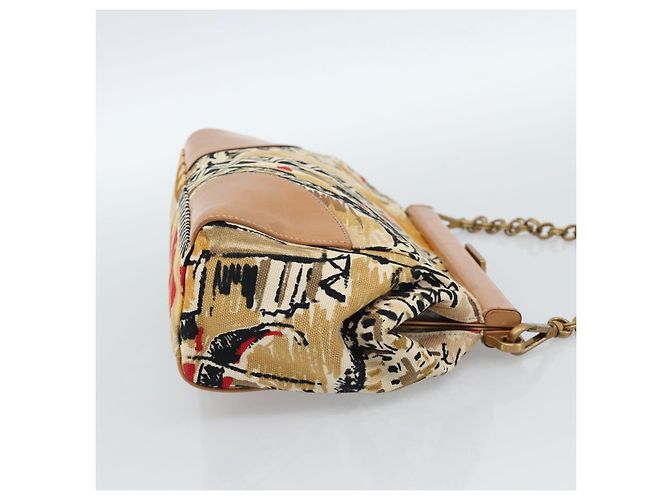 PRADA Chain Shoulder Bag Canvas Brown Gold - vista 5