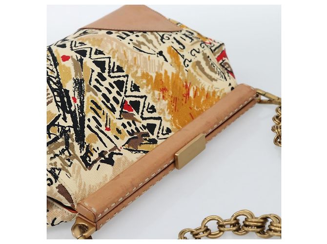 PRADA Chain Shoulder Bag Canvas Brown Gold - vista 6