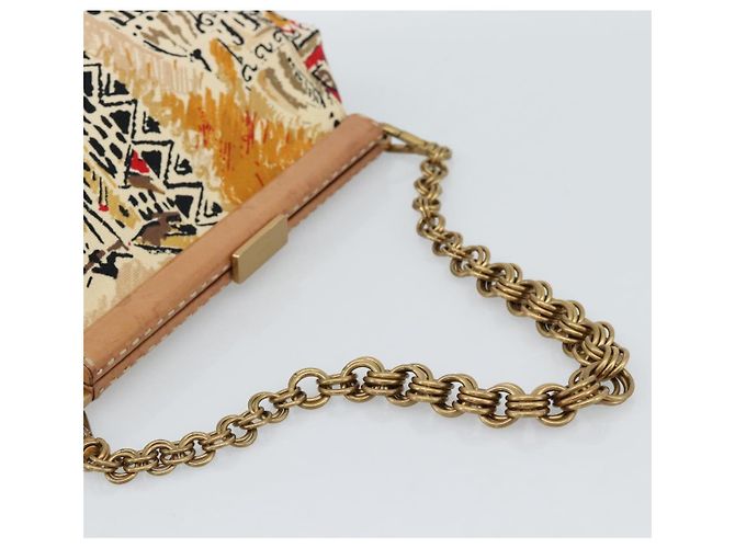 PRADA Chain Shoulder Bag Canvas Brown Gold - vista 7