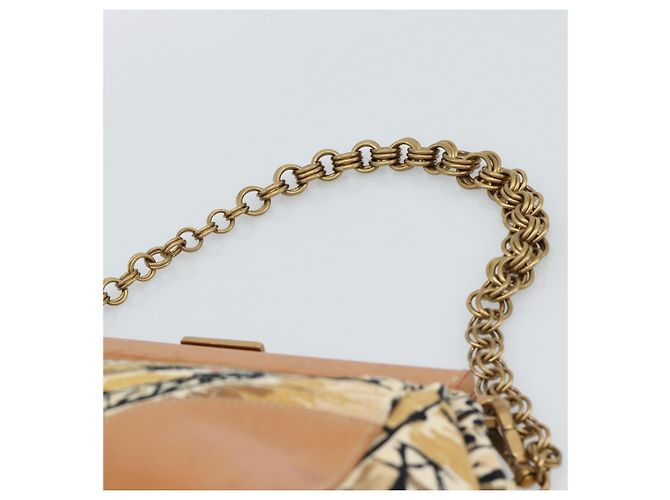 PRADA Chain Shoulder Bag Canvas Brown Gold - vista 8