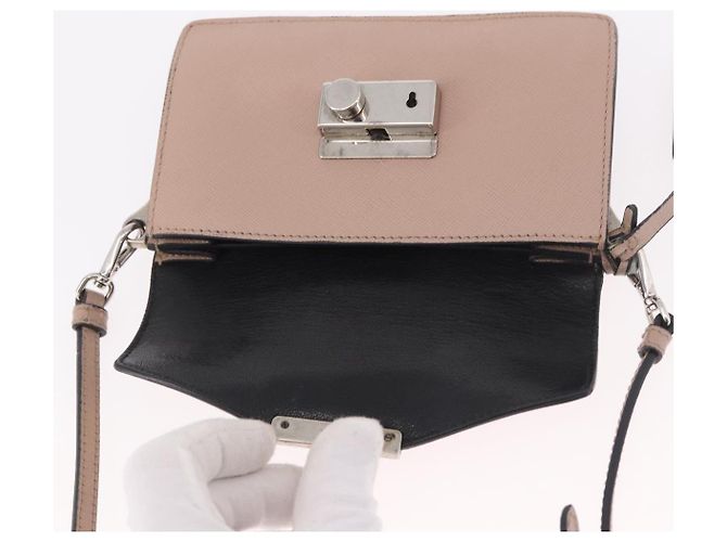 PRADA Shoulder Bag Saffiano leather Beige Silver - vista 10