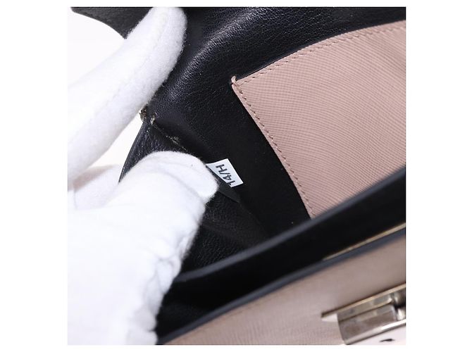 PRADA Shoulder Bag Saffiano leather Beige Silver - vista 12