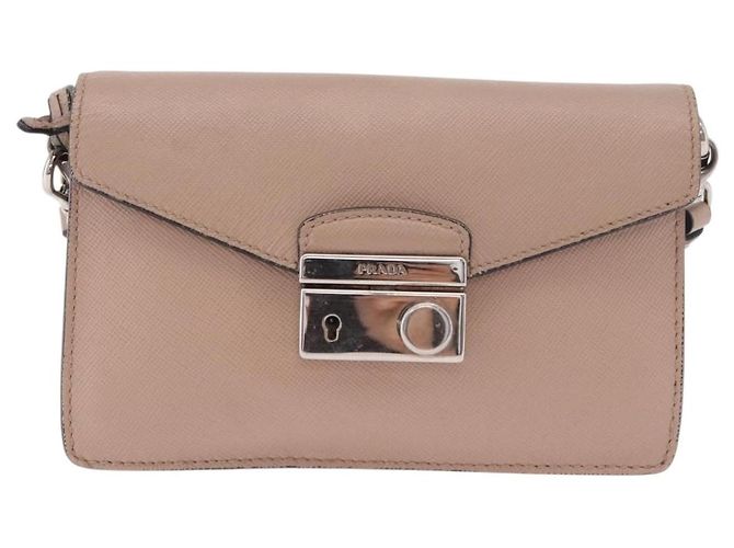PRADA Shoulder Bag Saffiano leather Beige Silver - vista 13