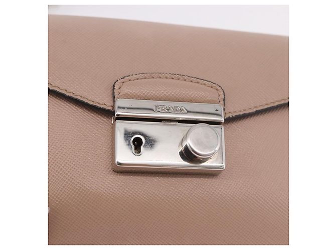 PRADA Shoulder Bag Saffiano leather Beige Silver - vista 17