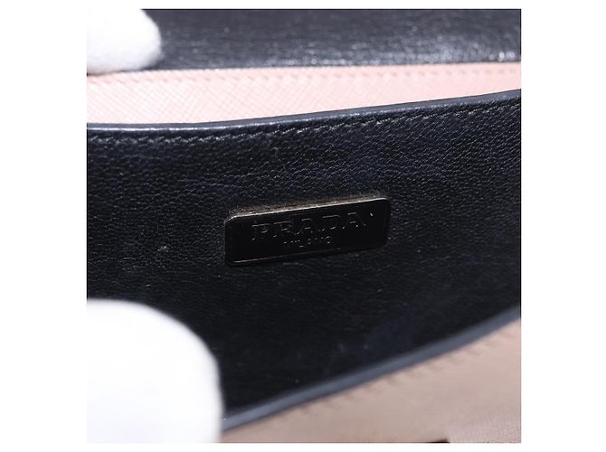 PRADA Shoulder Bag Saffiano leather Beige Silver - vista 19
