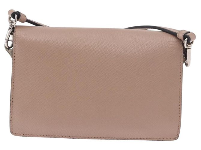 PRADA Shoulder Bag Saffiano leather Beige Silver - vista 2