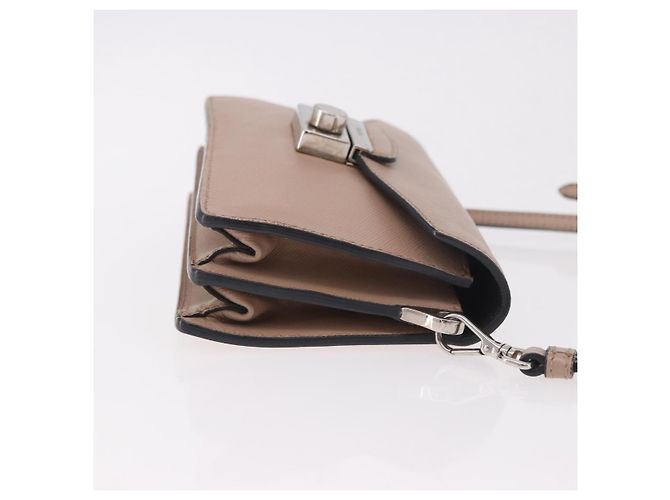 PRADA Shoulder Bag Saffiano leather Beige Silver - vista 3