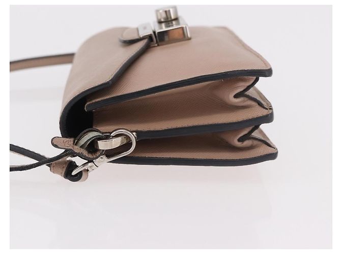 PRADA Shoulder Bag Saffiano leather Beige Silver - vista 4