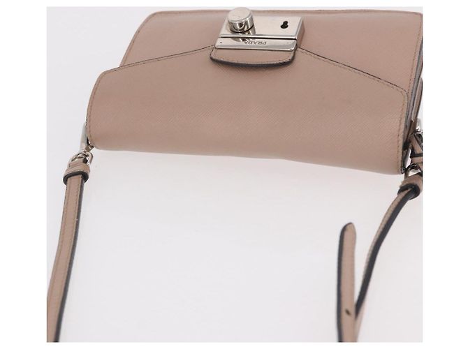 PRADA Shoulder Bag Saffiano leather Beige Silver - vista 6