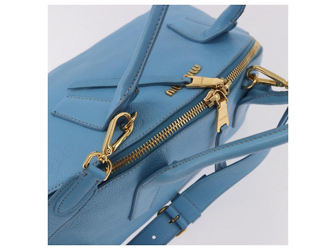 Miu Miu Hand Bag Leather 2way Light Blue Gold - vista 6