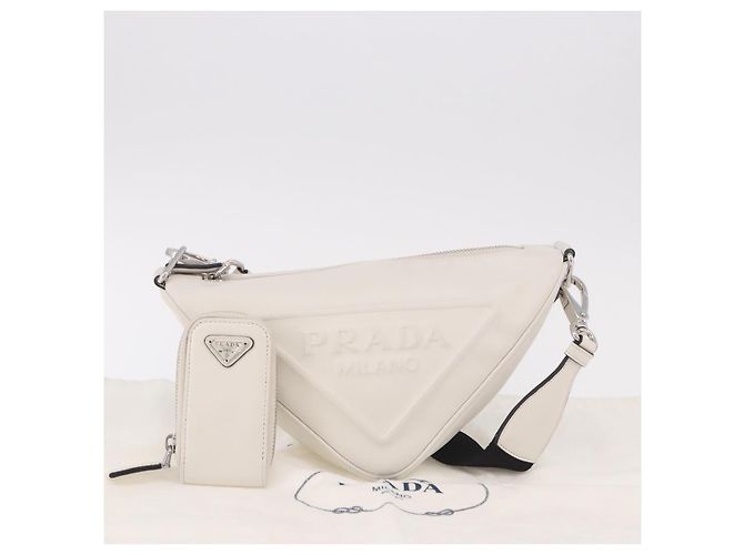 PRADA Schultertasche Leder Weiß Silber - Ansicht 12