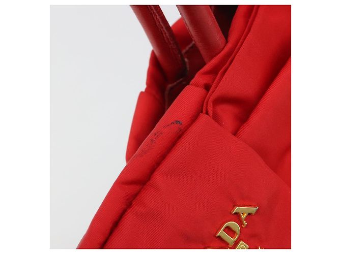 PRADA Ribbon Hand Bag Nylon Red Gold - vista 10