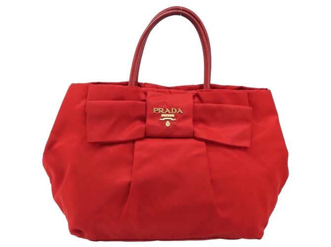 PRADA Ribbon Hand Bag Nylon Red Gold - vista 13