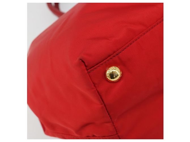 PRADA Ribbon Hand Bag Nylon Red Gold - vista 16