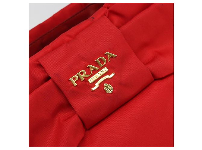 PRADA Ribbon Hand Bag Nylon Red Gold - vista 17