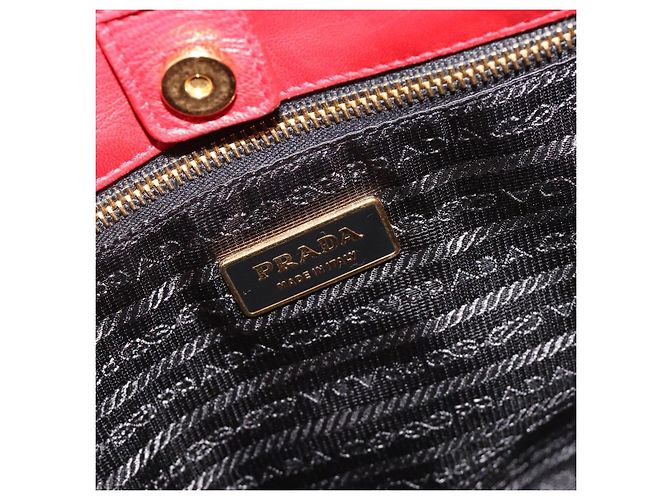 PRADA Ribbon Hand Bag Nylon Red Gold - vista 18