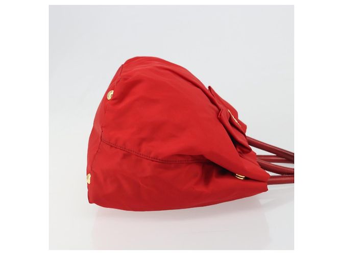 PRADA Ribbon Hand Bag Nylon Red Gold - vista 3