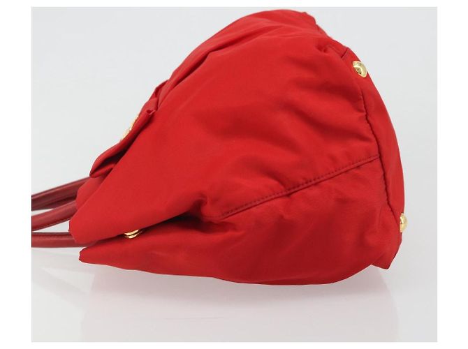 PRADA Ribbon Hand Bag Nylon Red Gold - vista 4