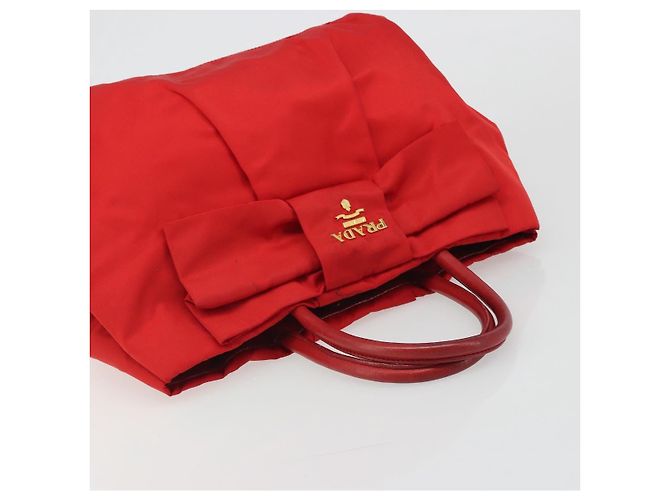 PRADA Ribbon Hand Bag Nylon Red Gold - vista 6