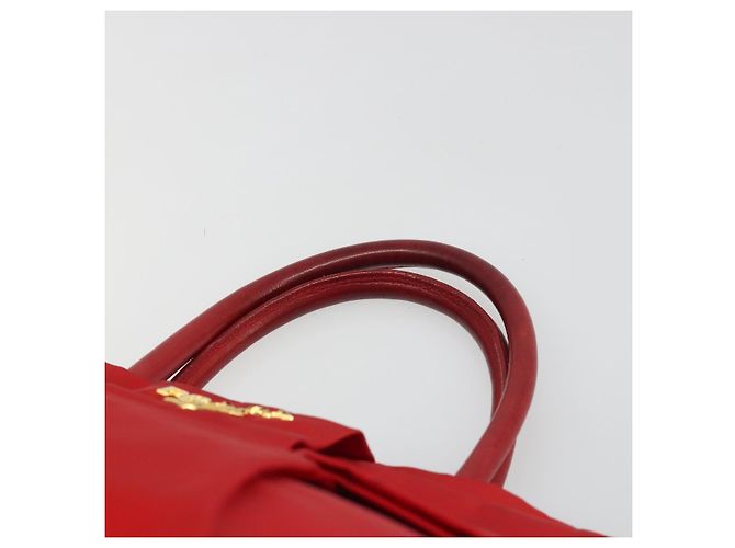 PRADA Ribbon Hand Bag Nylon Red Gold - vista 8