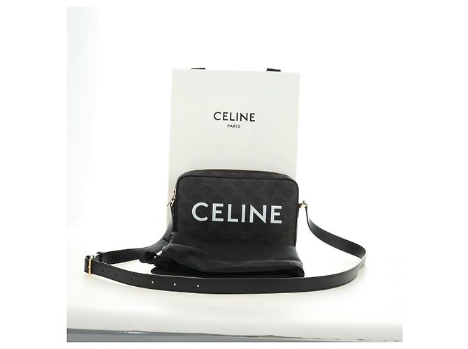 Céline CELINE Triomphe Medium Messenger Bag Shoulder Bag PVC Black Gold - vista 12