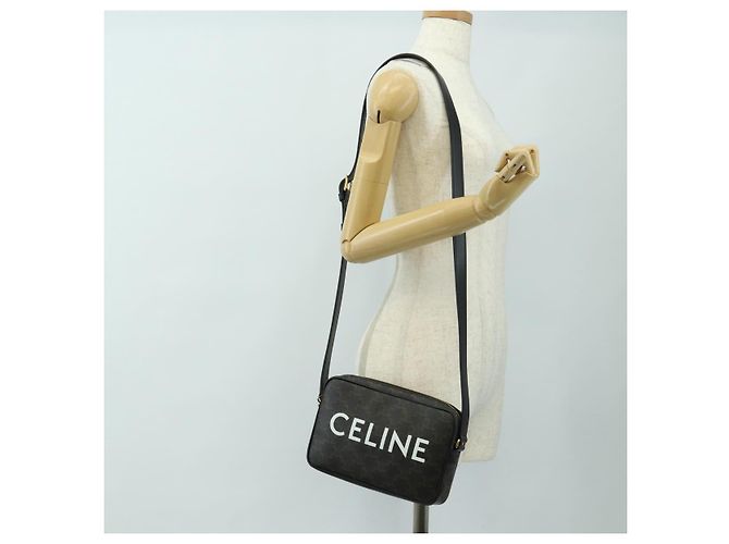 Céline CELINE Triomphe Medium Messenger Bag Shoulder Bag PVC Black Gold - vista 25