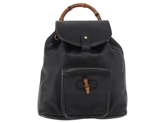 GUCCI Bamboo Backpack Leather Black Gold 003 2034 0030 - vista 13