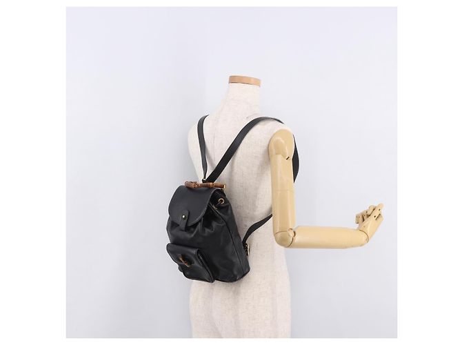 GUCCI Bamboo Backpack Leather Black Gold 003 2034 0030 - vista 28