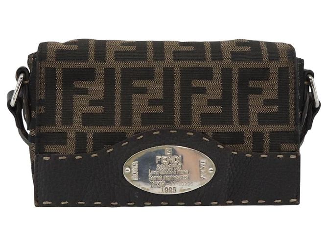 FENDI Zucca Canvas Shoulder Bag Black Brown Silver - vista 13