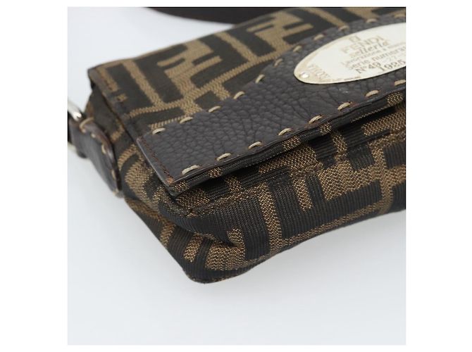 FENDI Zucca Canvas Shoulder Bag Black Brown Silver - vista 14