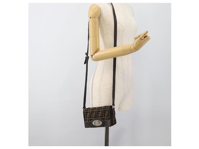 FENDI Zucca Canvas Shoulder Bag Black Brown Silver - vista 22