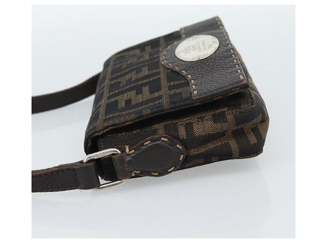 FENDI Zucca Canvas Shoulder Bag Black Brown Silver - vista 3