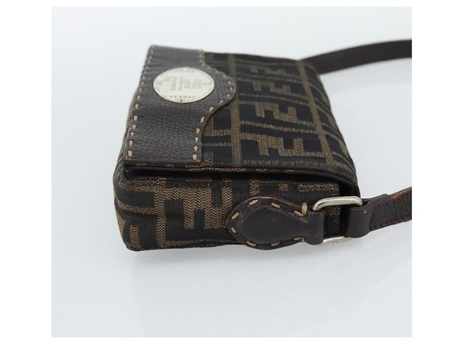 FENDI Zucca Canvas Shoulder Bag Black Brown Silver - vista 4