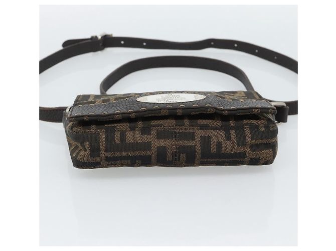 FENDI Zucca Canvas Shoulder Bag Black Brown Silver - vista 5