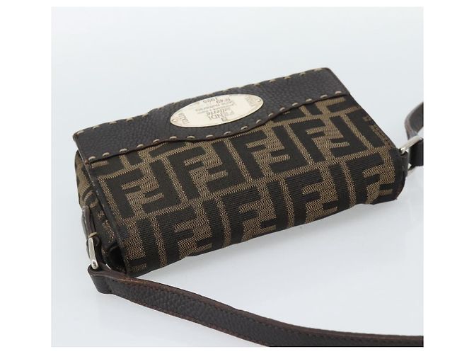 FENDI Zucca Canvas Shoulder Bag Black Brown Silver - vista 6