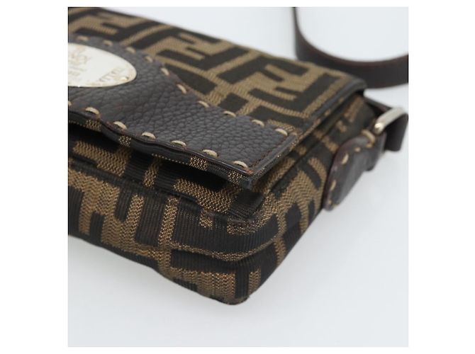 FENDI Zucca Canvas Shoulder Bag Black Brown Silver - vista 9