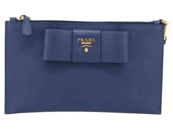 PRADA Clutch Bag Safiano Blue Gold - vista 13