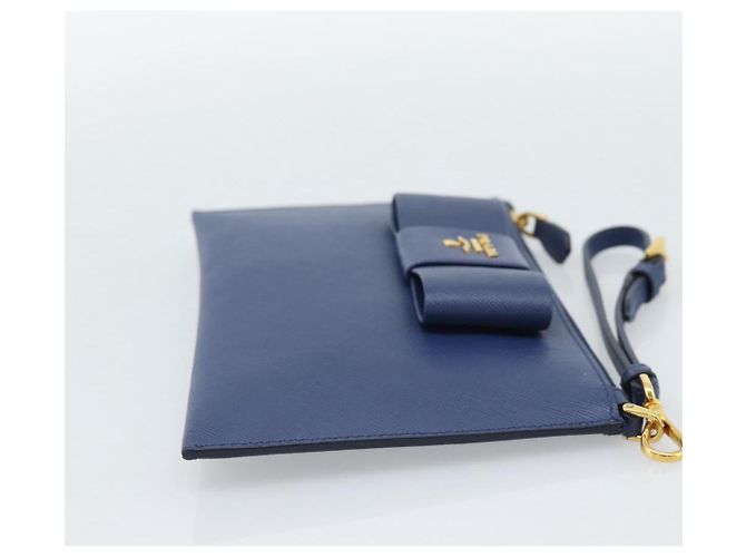 PRADA Clutch Bag Safiano Blue Gold - vista 4