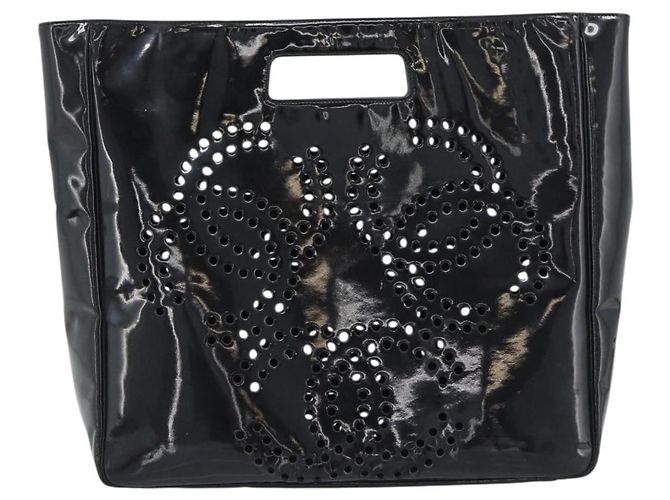 CHANEL Hand Bag Patent leather Black Silver CC - vista 13
