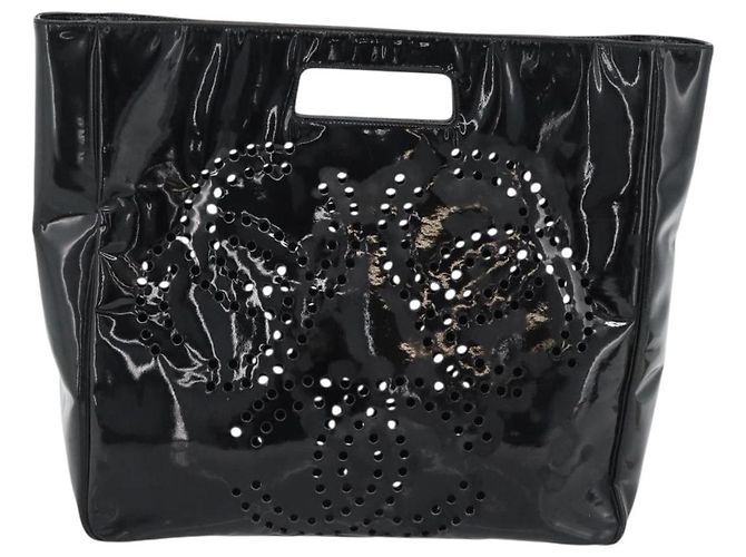 CHANEL Hand Bag Patent leather Black Silver CC - vista 2