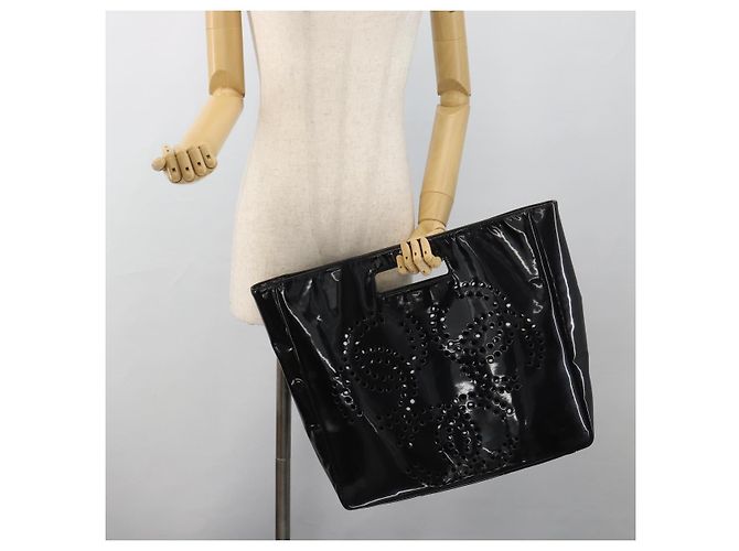 CHANEL Hand Bag Patent leather Black Silver CC - vista 23