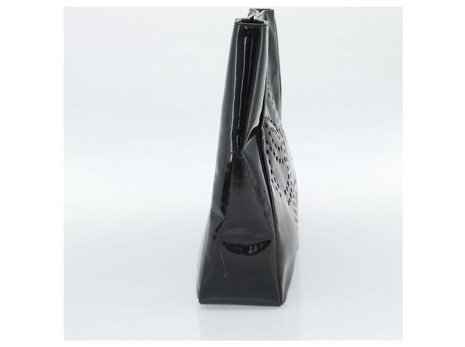 CHANEL Hand Bag Patent leather Black Silver CC - vista 4