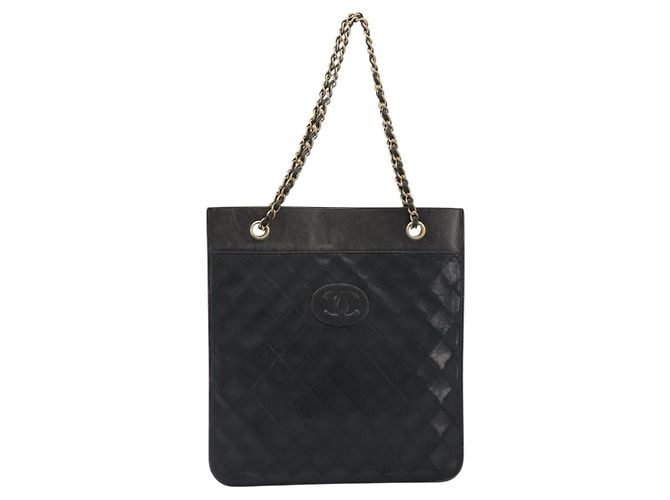 CHANEL Chain Tote Bag Lamb Skin Black Gold CC - vista 2
