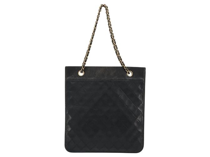 CHANEL Chain Tote Bag Lamb Skin Black Gold CC - vista 3