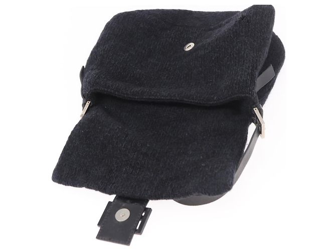 FENDI Mamma Baguette Shoulder Bag Wool Navy Silver - vista 18