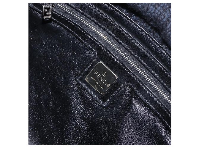 FENDI Mamma Baguette Shoulder Bag Wool Navy Silver - vista 19