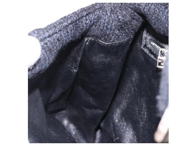 FENDI Mamma Baguette Shoulder Bag Wool Navy Silver - vista 21